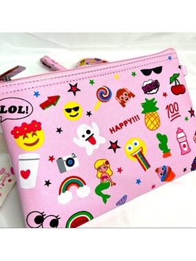 Bari Lynn Girls Pink Emoji Print Bag